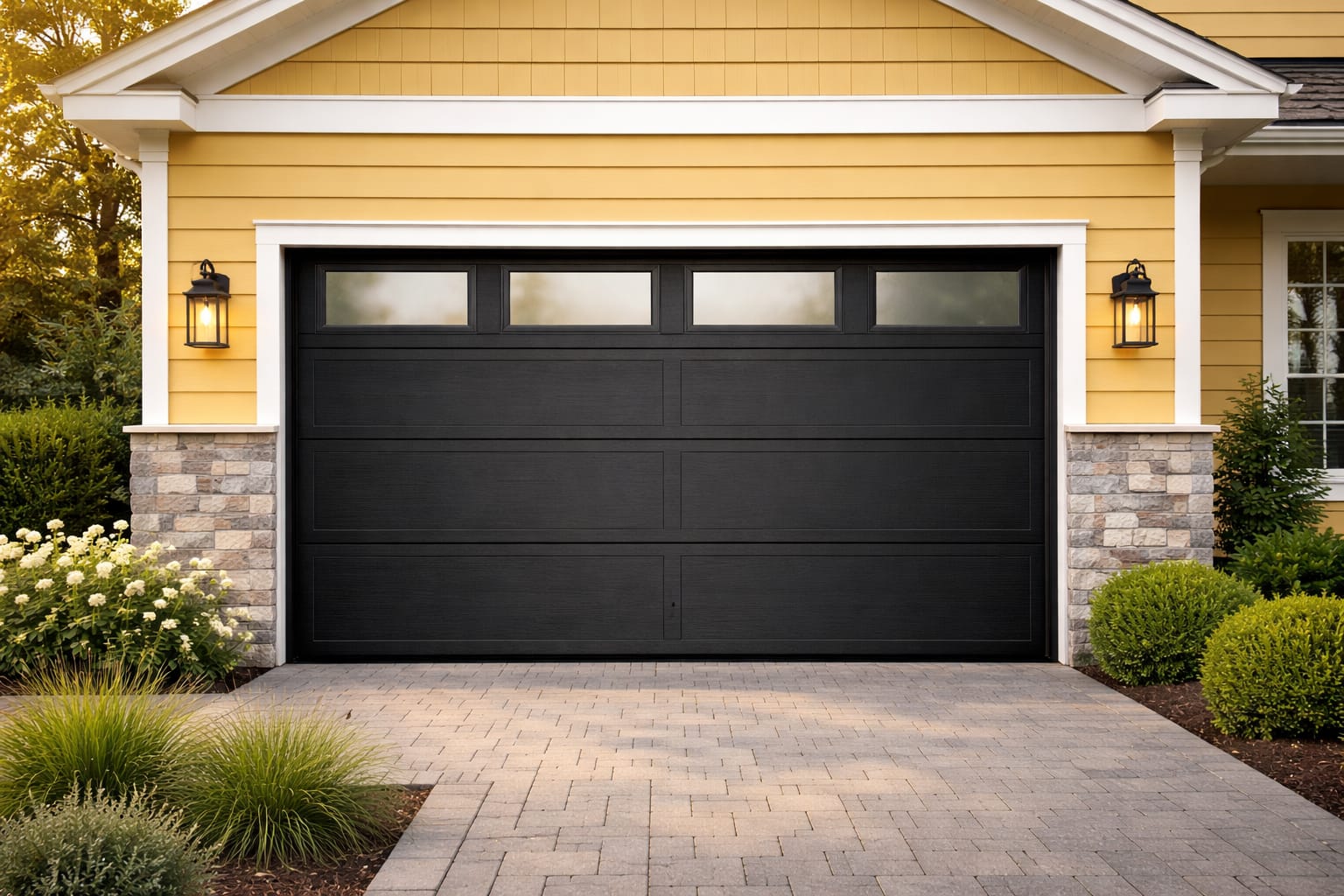 Jace Garage Doors truck and technician in front of a residential garage door